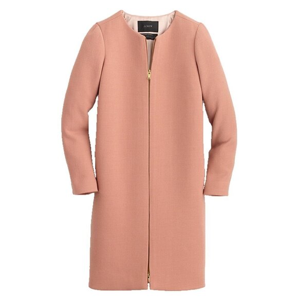 NWT J.Crew Double Cloth Collarless Coat in Blush Dark Nude Zip Front 00 $350